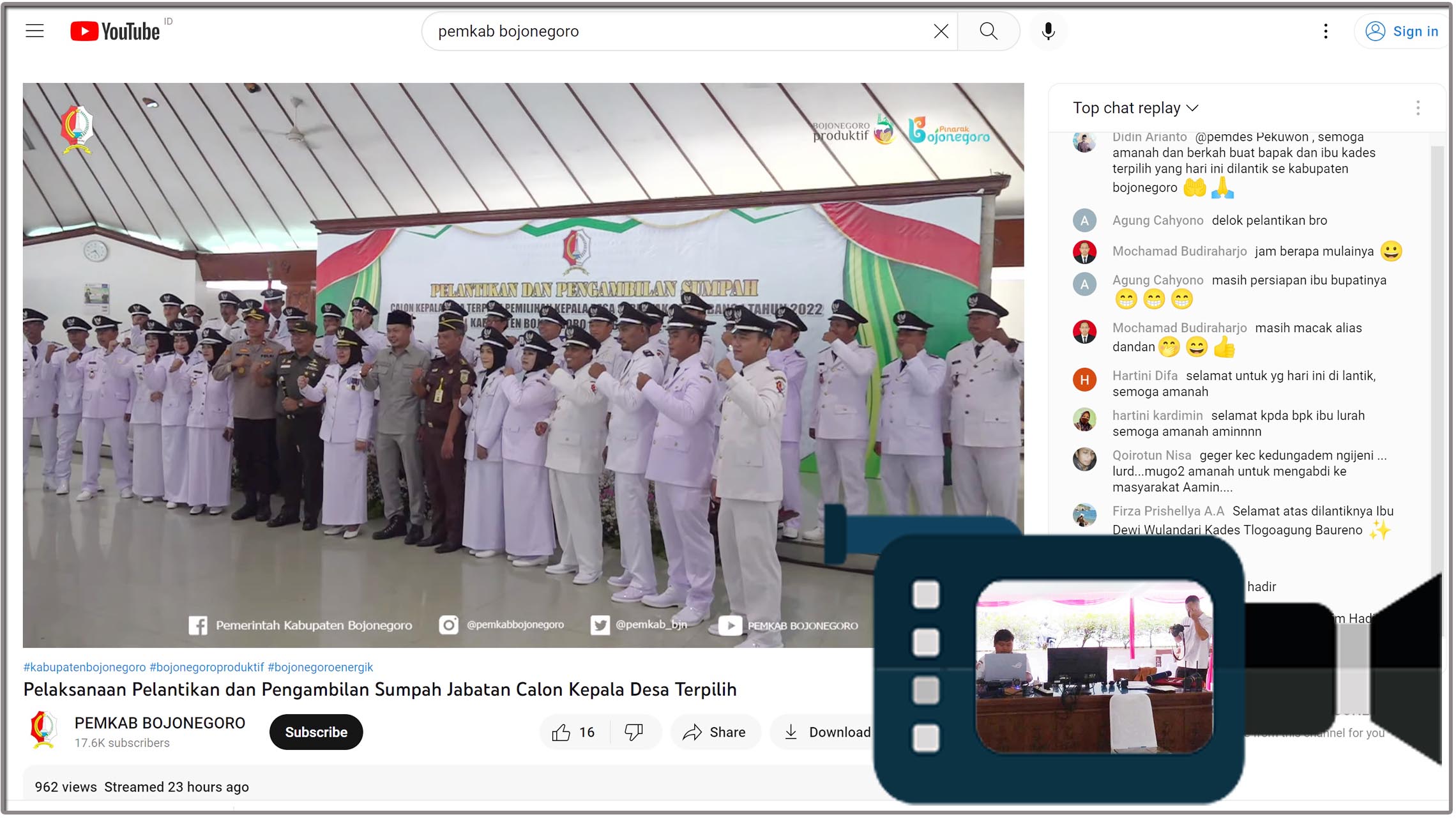 Live Streaming Pelantikan dan Pengambilan Sumpah Calon Kades Terpilih Bojonegoro 2022